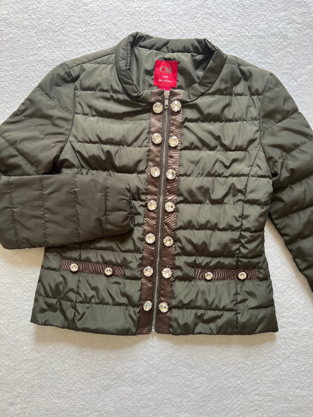 Ciao Milano 1969 Puffer Jacket Zipper Front Bling Crystal Accents Womens Size S